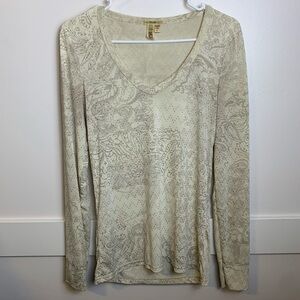 BKE Fitted Cream V-Neck Long Sleeve With Raised Dots